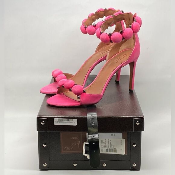Alaia Bombe 90 Ankle-Strap Studded Suede Leather Sandals size 38.5 - Picture 14 of 16